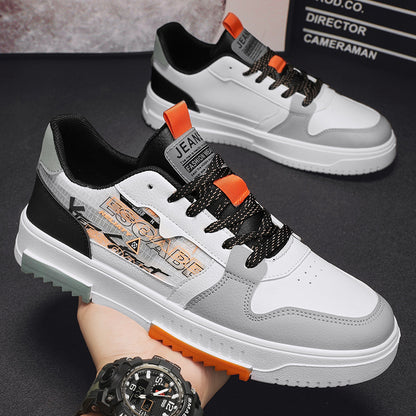 Men's shoes 2023 spring youth Hong Kong style leather panel shoes non-slip casual sports shoes trend foreign style small white shoes men