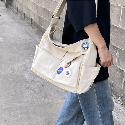 2023 new literary girl shoulder bag ins versatile large capacity canvas bag student class crossbody messenger bag 