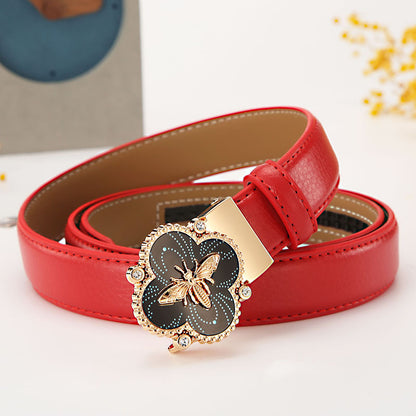 Women's leather belt automatic buckle time to run Korean version sweet all-match belt female 2.4cm wide spot wholesale 