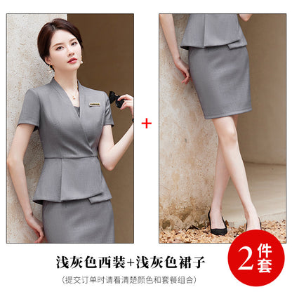 职业女装短袖西服套装夏季女神范美容师珠宝店售楼前台经理工作服