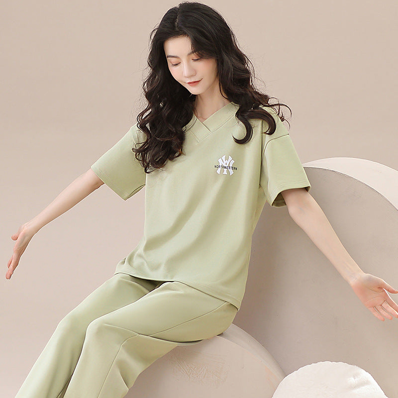 New 2023 summer pajamas women's pure cotton short-sleeved breathable sweet women's leisure can be worn outside home service suit thin
