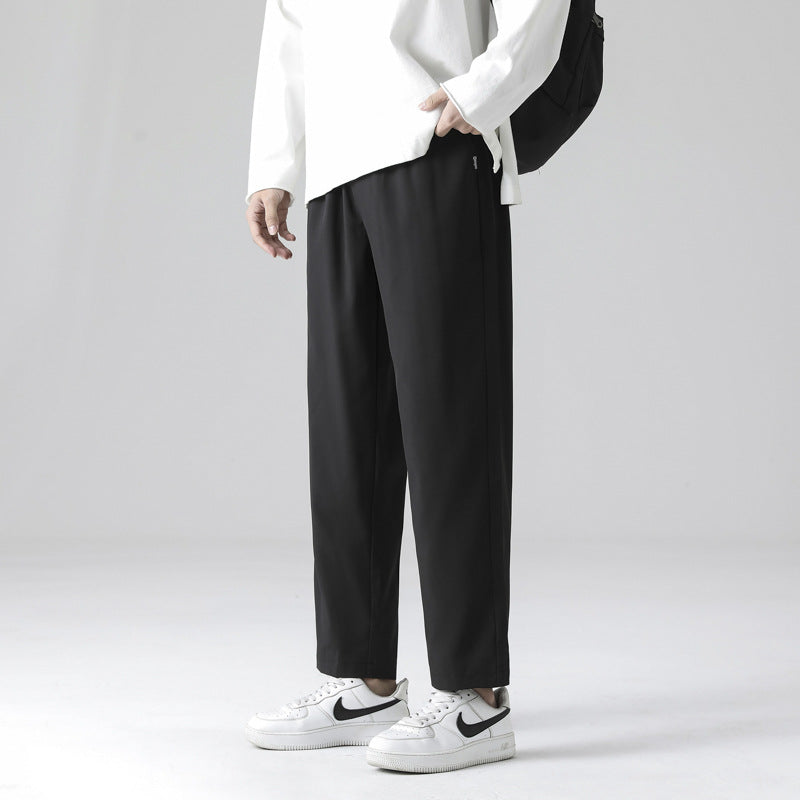 Straight pants men's summer thin fashion brand solid color ice silk men's casual pants loose breathable Korean version quick-drying trousers 