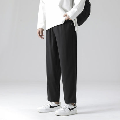Straight pants men's summer thin fashion brand solid color ice silk men's casual pants loose breathable Korean version quick-drying trousers 