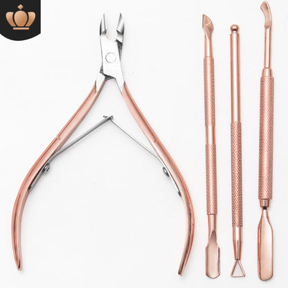 Stainless steel dead skin scissors set rose gold nail removal steel push manicure tool dead skin pliers double-headed nail removal planer 