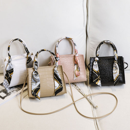 丝巾手提包2021ladies handbag外贸女包包女菱格链条鳄鱼纹斜跨包