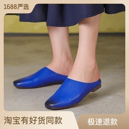 复古文艺外穿女拖鞋2022新款软底休闲懒人百搭方头穆勒半拖鞋批发