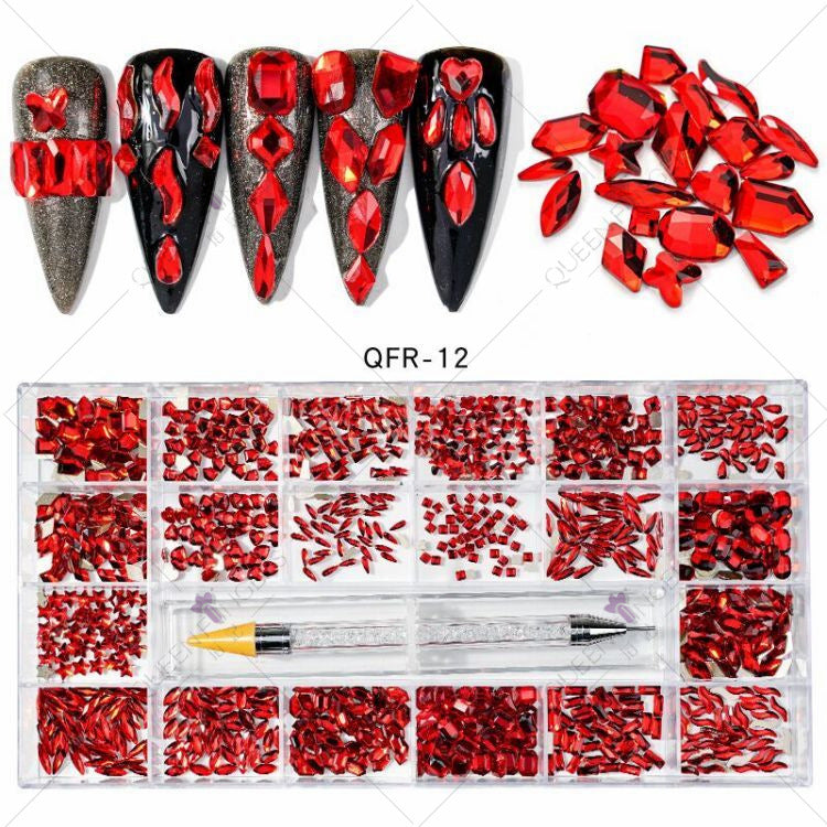 Nail Art Diamond Jewelry 21 Grids Flat Bottom Special Shaped Diamond Size Mixed Nail Art Diamond Special Shaped Glass Diamond DIY Accessories Set 