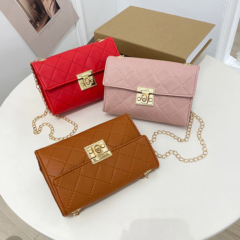 绣花小方包2021ladies bags韩版女士单肩包跨境包包女菱格链条包