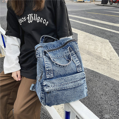2023 New Harajuku ulzzang washed denim backpack trendy backpack large capacity high school student bag 
