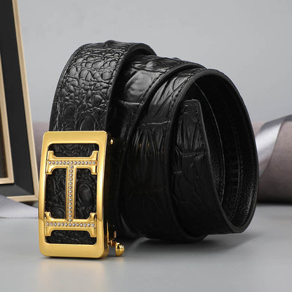 Belt men's genuine leather automatic buckle crocodile pattern business leisure belt men's young and middle-aged trendy trousers spot wholesale 