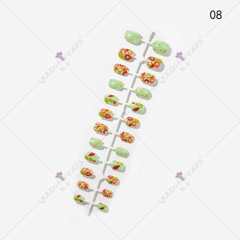 Fingernail Manicure Summer Fruit Series Children's Fake Nails 24 Pieces Strip Cartoon Full Sticker Removable Nail Art Pieces