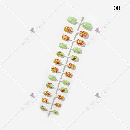 Fingernail Manicure Summer Fruit Series Children's Fake Nails 24 Pieces Strip Cartoon Full Sticker Removable Nail Art Pieces