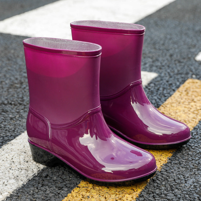 Mid-tube rain boots women's fashion plus velvet cotton cover detachable non-slip wear-resistant waterproof PVC water shoes adult rain boots wholesale 