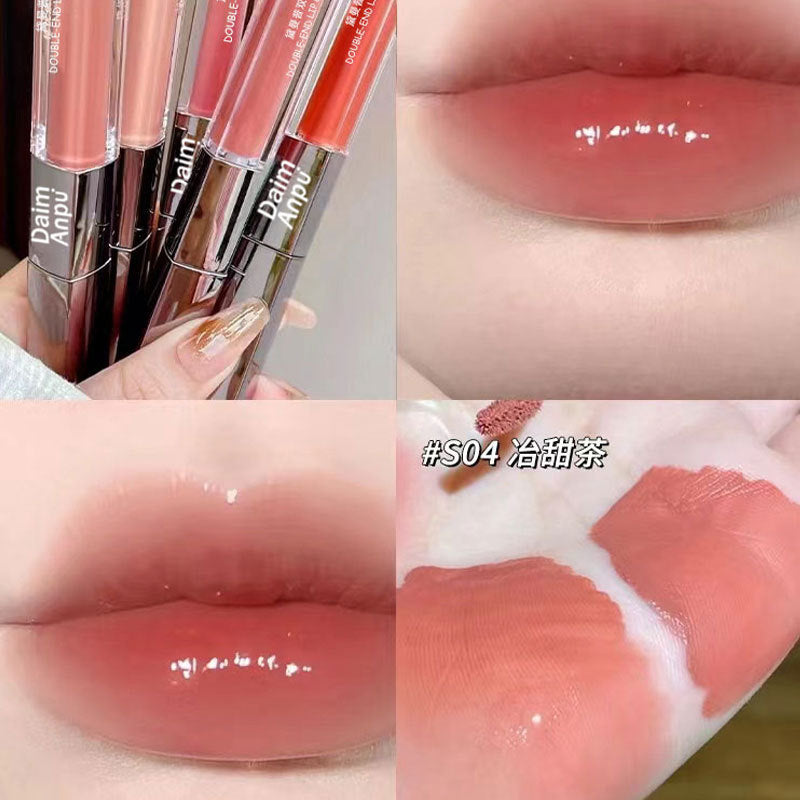 Daimanpu square tube double-ended mirror lip glaze is not easy to stick to the cup. Student moisturizing lip gloss lip gloss water gloss lipstick cross-border 
