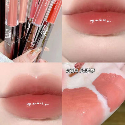 Daimanpu square tube double-ended mirror lip glaze is not easy to stick to the cup. Student moisturizing lip gloss lip gloss water gloss lipstick cross-border 