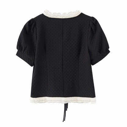 Large size women's fat mm new Chinese style retro buckle shirt 2023 summer new temperament commuter v-neck top 18235 