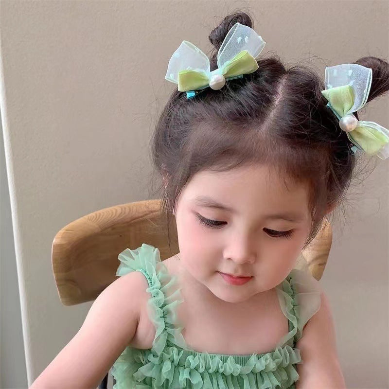 Korean version of pearl three-dimensional bow rabbit ears baby pair clip small fresh seersucker children's hair clip cute headdress 