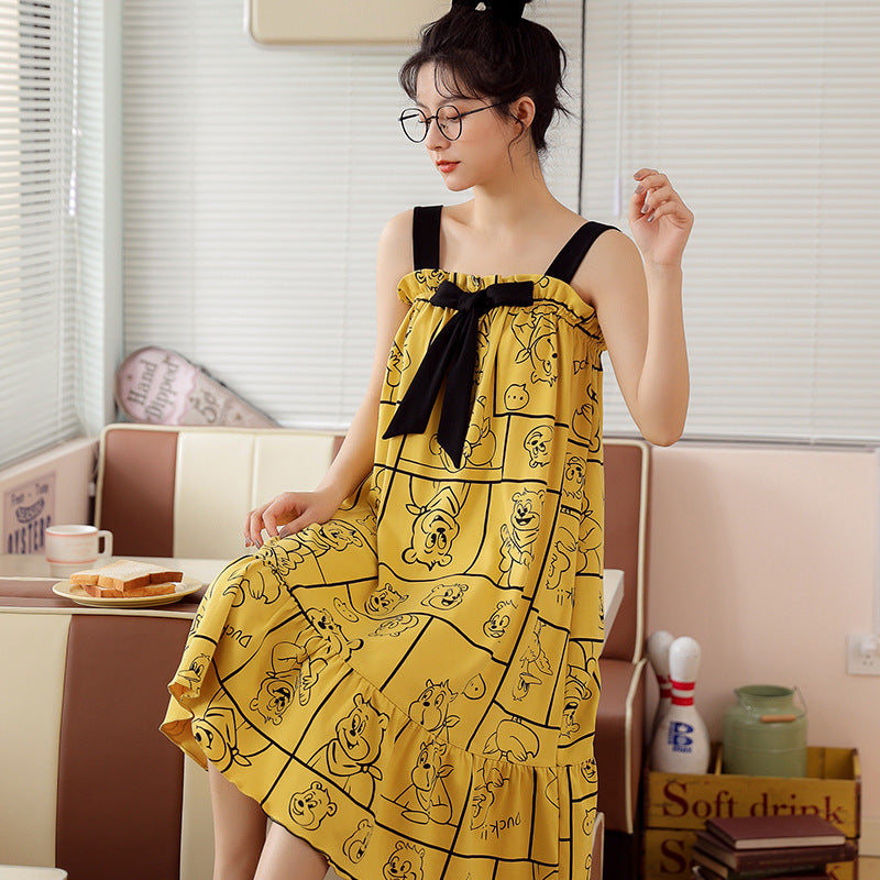 Summer cool suspender nightdress cute and sweet mid-length style with chest pad princess style students can wear home clothes