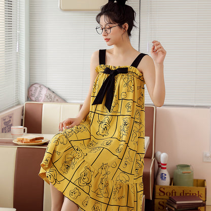 Summer cool suspender nightdress cute and sweet mid-length style with chest pad princess style students can wear home clothes