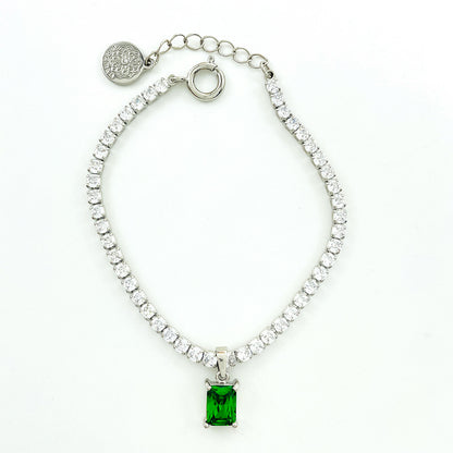 Brilliant Emerald Cube Sugar Pendant Bracelet Copper Inlaid Zirconium Niche Design Advanced Light Luxury Style Exquisite Shiny Hand Jewelry for Women 