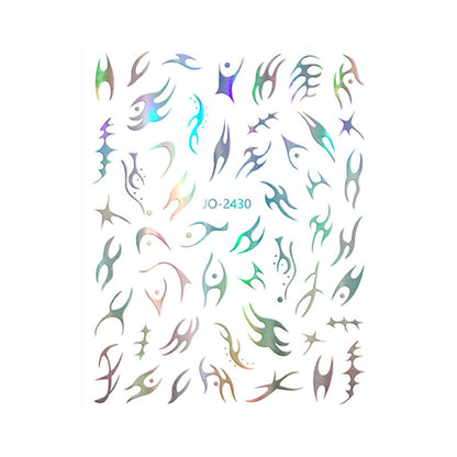 Cross-border mirror thorn flame nail art stickers hot stamping silver aurora irregular metal nail stickers decoration wholesale 