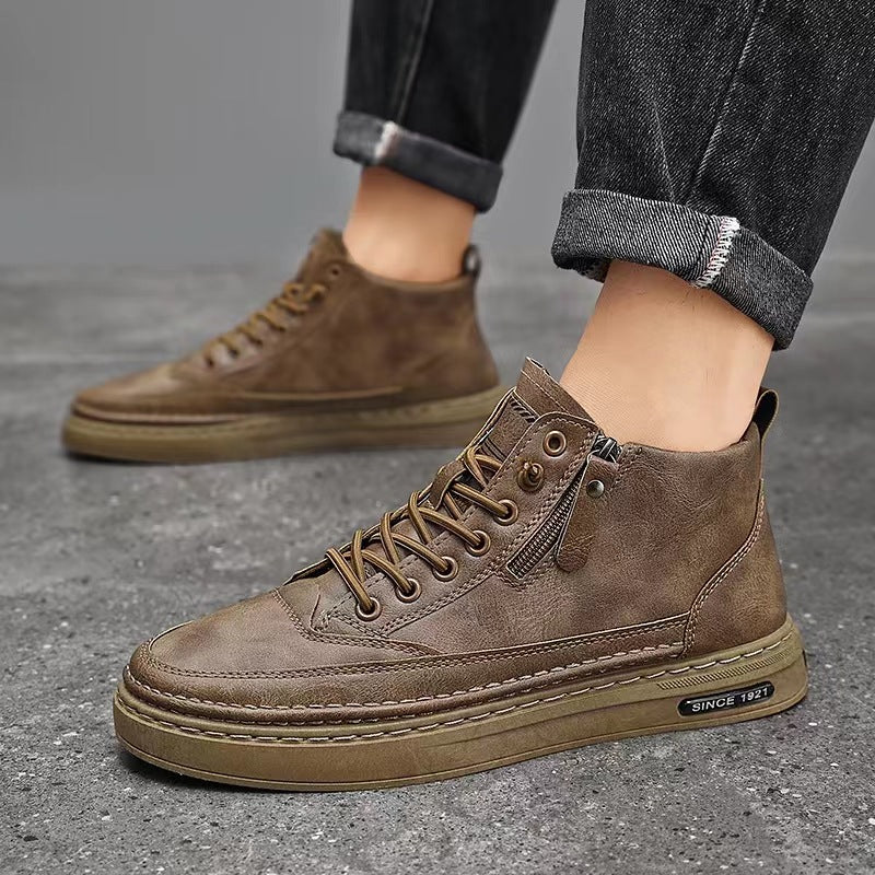 2023 autumn new men's shoes outdoor fashion high-top thick-soled increased height and dirt-resistant casual trend all-match tooling shoes