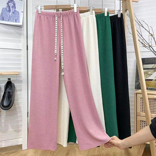 Letter drawstring bubble art and science small puff wide-leg pants women's 2022 spring and autumn loose high waist drape straight leg mopping pants 