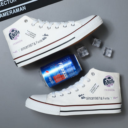 2023 new couple canvas shoes all-match students hand-painted fenda joint couple models high-top breathable canvas shoes 