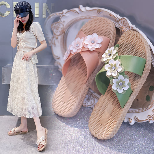 2022新款花朵夏季拖鞋女外穿时尚韩版耐磨防滑女士平底凉拖鞋批发