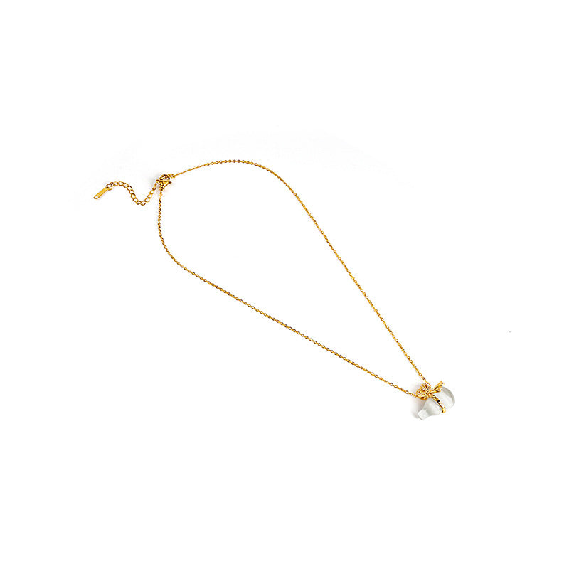 Douyin Explosive Titanium Steel Necklace Light Luxury Micro-inlaid Longevity Lock Maple Leaf Jade Gourd Turnable Windmill Pendant Clavicle Chain 