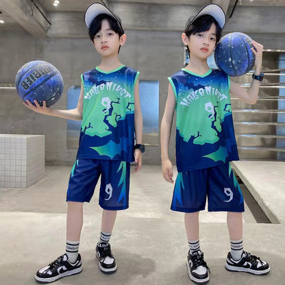 新童装夏季儿童运动球服套装男童短袖套装宝宝篮球服夏季背心短裤