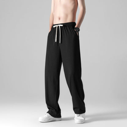 Summer new men's Korean version of ice silk ultra-thin breathable casual pants tide couple net red same style solid color straight pants 