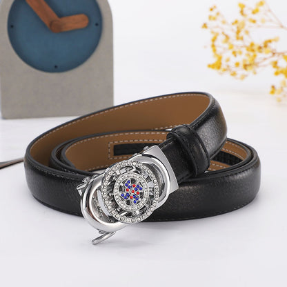 Women's leather belt automatic buckle time to run Korean version sweet all-match belt female 2.4cm wide spot wholesale 