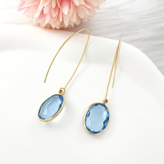 Spring acrylic earrings oval French retro court style earrings blue pendant vintage middle-aged ear hooks 