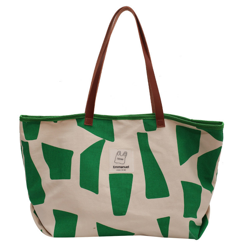 Ruiying's new plaid canvas shoulder bag for women, trendy large-capacity Japanese style literary leisure bag, pure cotton shopping bag 
