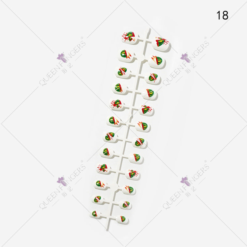 Fingernail Manicure Summer Fruit Series Children's Fake Nails 24 Pieces Strip Cartoon Full Sticker Removable Nail Art Pieces