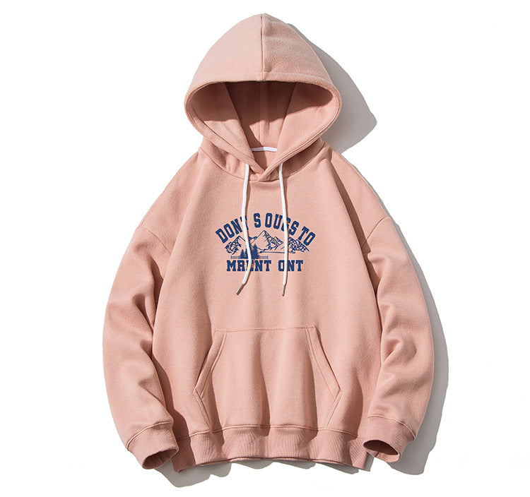 Japanese retro snow mountain print hooded sweater men's and women's tide brand street loose bf style all-match tops 