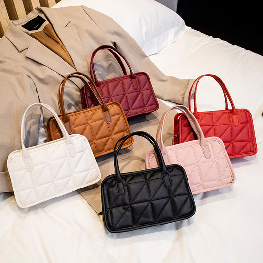 女士手提枕头包2021ladies handbags外贸包包女菱格链条绣花包
