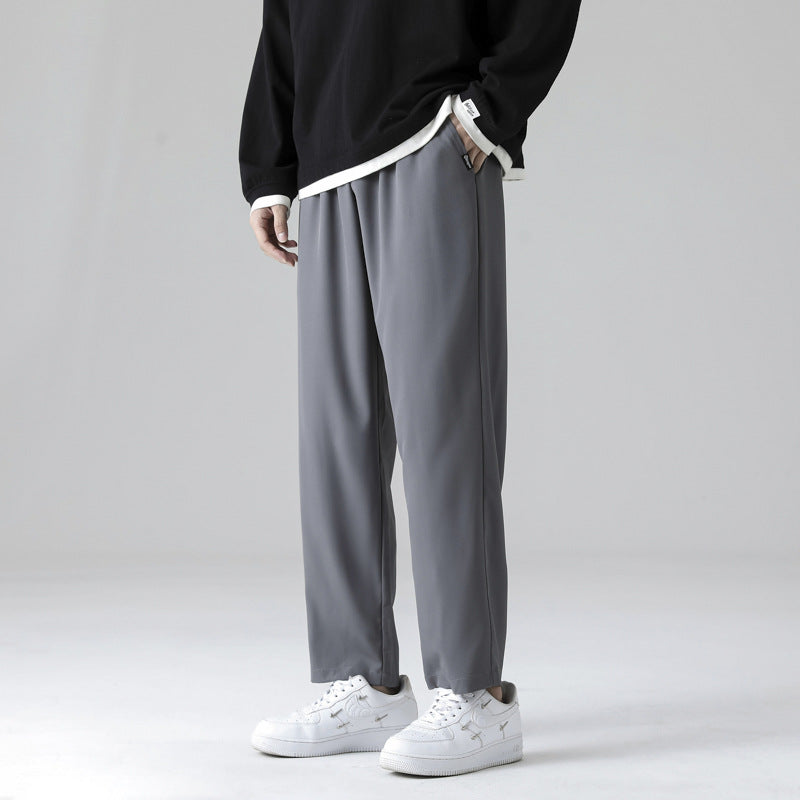 Straight pants men's summer thin fashion brand solid color ice silk men's casual pants loose breathable Korean version quick-drying trousers 