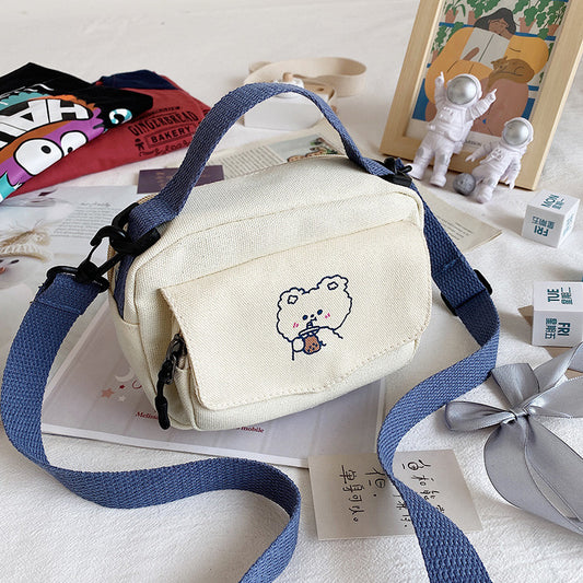 Cute girl canvas bag 2021 new Korean version ins Japanese style Harajuku canvas messenger bag female student shoulder bag 