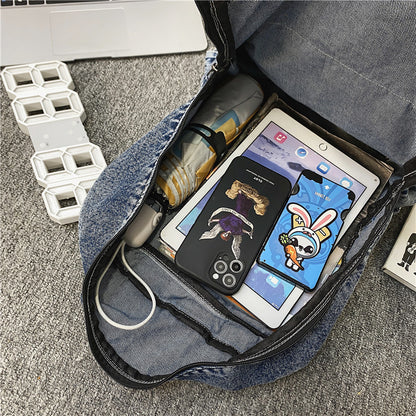 2023 New Harajuku ulzzang washed denim backpack trendy backpack large capacity high school student bag 