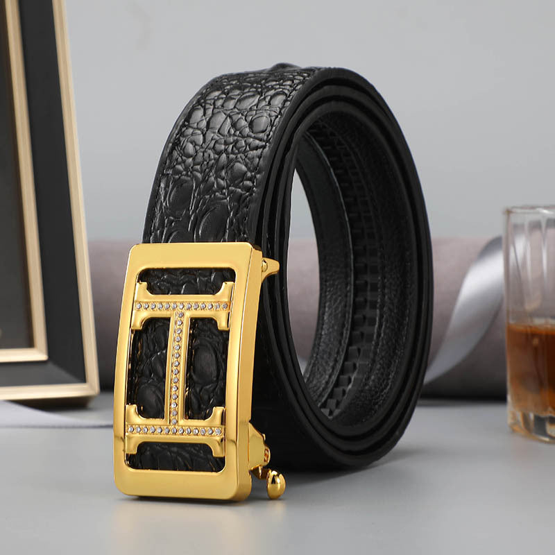 Belt men's genuine leather automatic buckle crocodile pattern business leisure belt men's young and middle-aged trendy trousers spot wholesale 