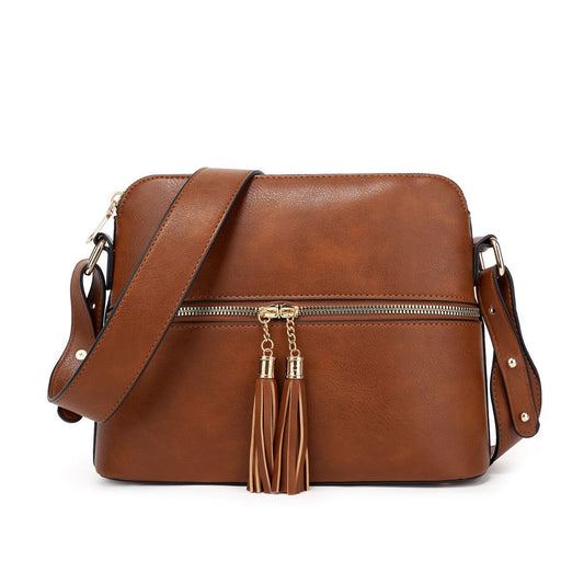 Amazon's best-selling bags 2023 new women's bag European and American retro double-tassel shell bag zipper cross-body shoulder bag 