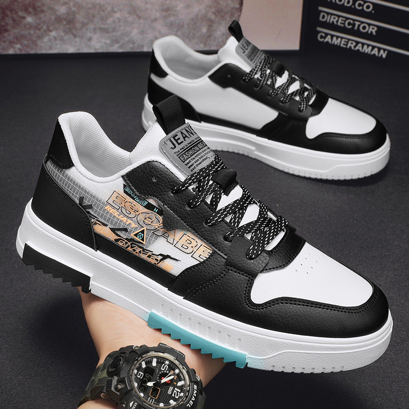 Men's shoes 2023 spring youth Hong Kong style leather panel shoes non-slip casual sports shoes trend foreign style small white shoes men