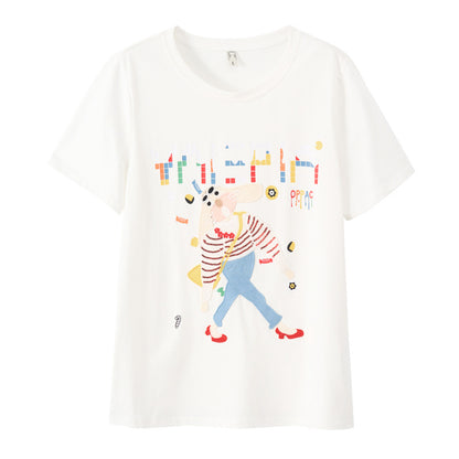 Summer new large size women's clothing fat sister casual loose thin embroidery short-sleeved round neck cotton T-shirt top 18085 