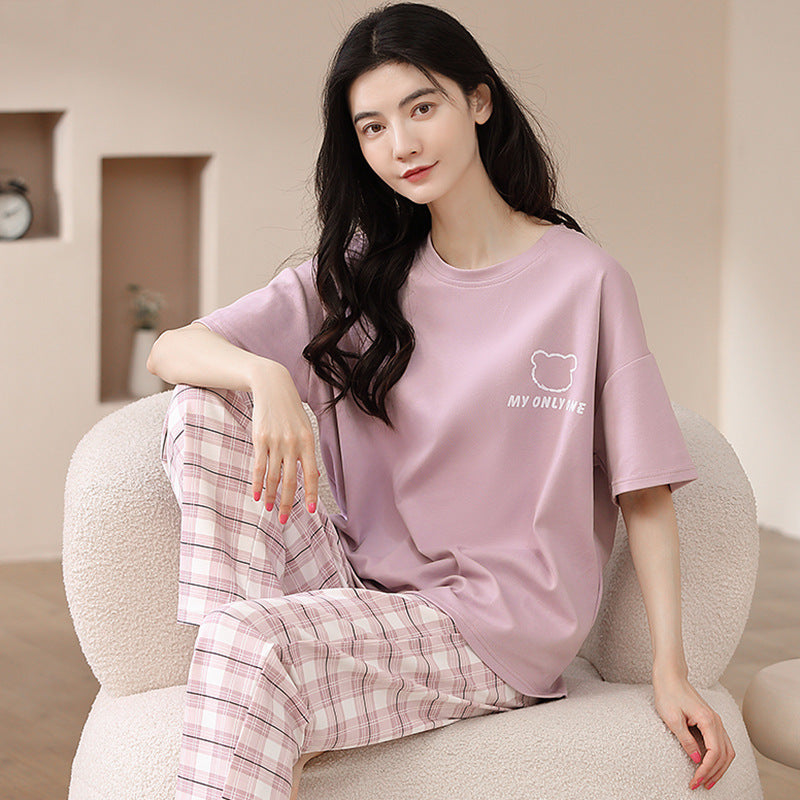 New 2023 summer pajamas women's pure cotton short-sleeved breathable sweet women's leisure can be worn outside home service suit thin