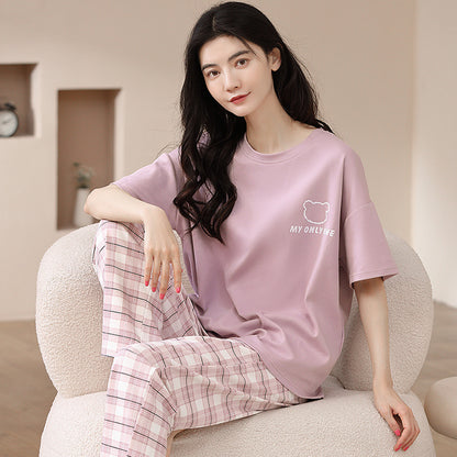 New 2023 summer pajamas women's pure cotton short-sleeved breathable sweet women's leisure can be worn outside home service suit thin