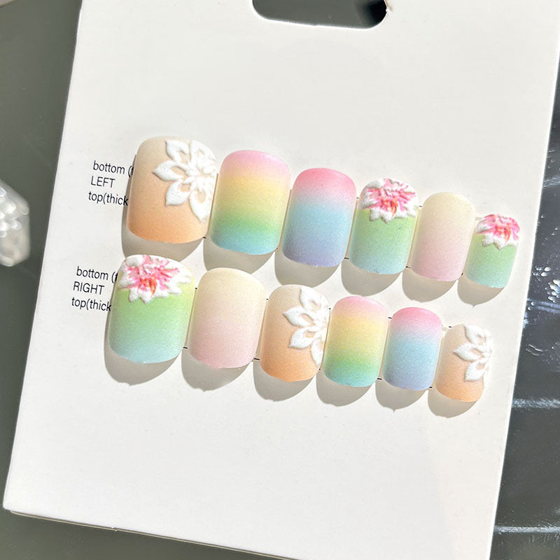 Wearable manicure finished nail patches for adults short bridal style embossed nude color 2023 new nail patches 