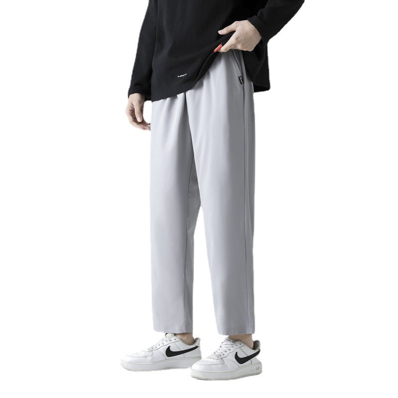 Straight pants men's summer thin fashion brand solid color ice silk men's casual pants loose breathable Korean version quick-drying trousers 