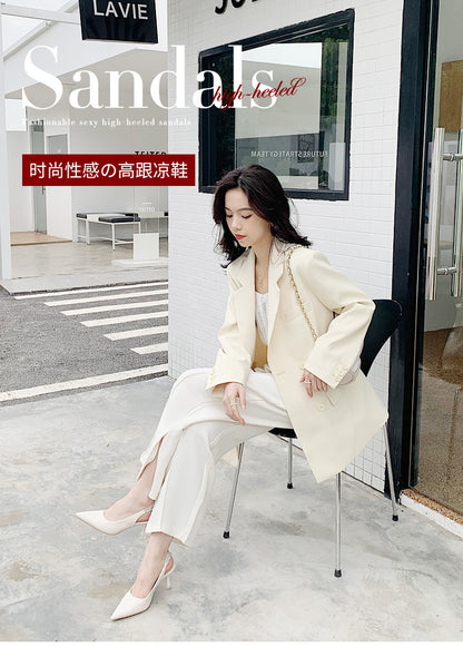 699-15后绊带尖头细跟凉鞋女后空浅口一脚蹬单鞋夏季通勤工作女鞋